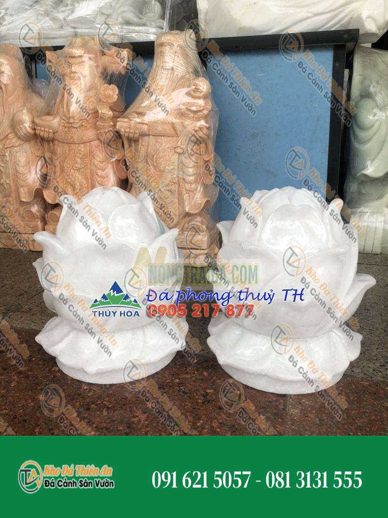 Cặp búp sen đá cẩm thạch trắng trang trí đặt mộ – Cao 20cm
