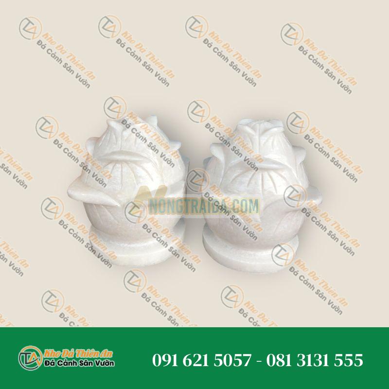 Cặp búp sen đá trang trí đá cẩm thạch trắng đế tròn – Cao 25cm