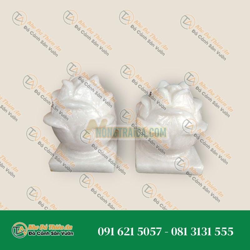 Cặp búp sen đá trang trí đá cẩm thạch trắng đế vuông – Cao 20cm