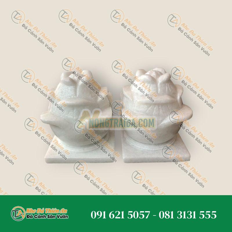 Cặp búp sen đá trang trí đá cẩm thạch trắng đế vuông – Cao 22cm