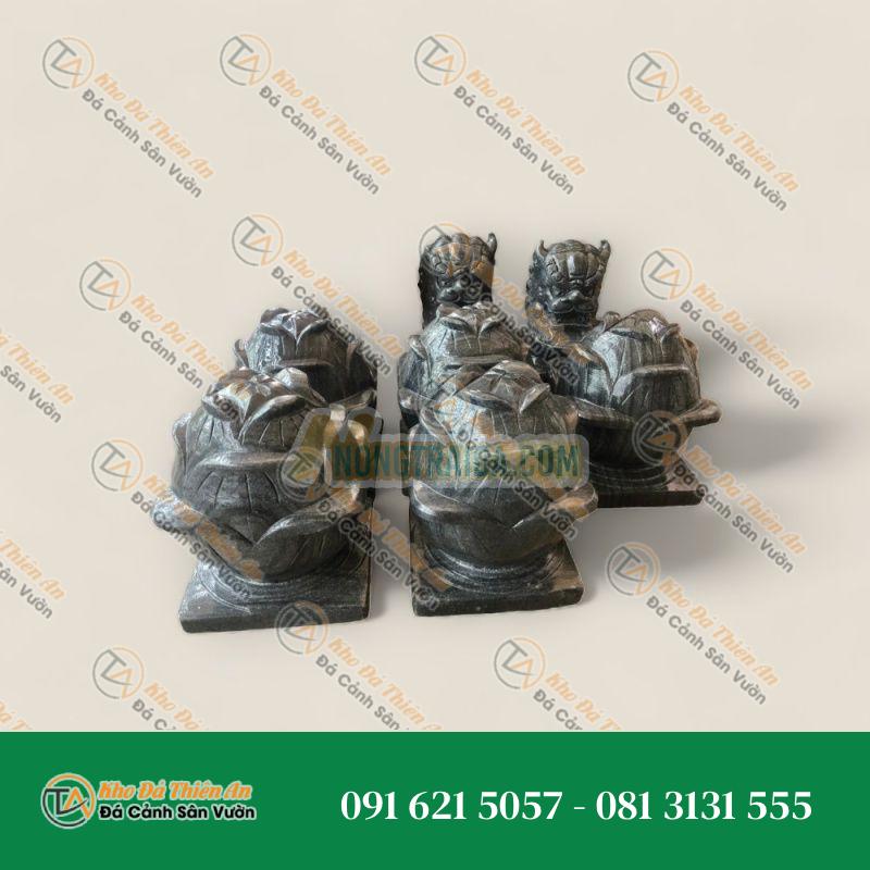 Cặp búp sen đá trang trí đá cẩm thạch vân đen đế vuông – Cao 20cm