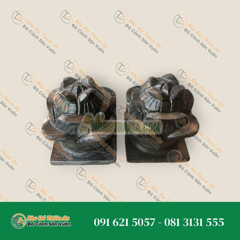 Cặp búp sen đá trang trí đá cẩm thạch vân đen đế vuông – Cao 22cm