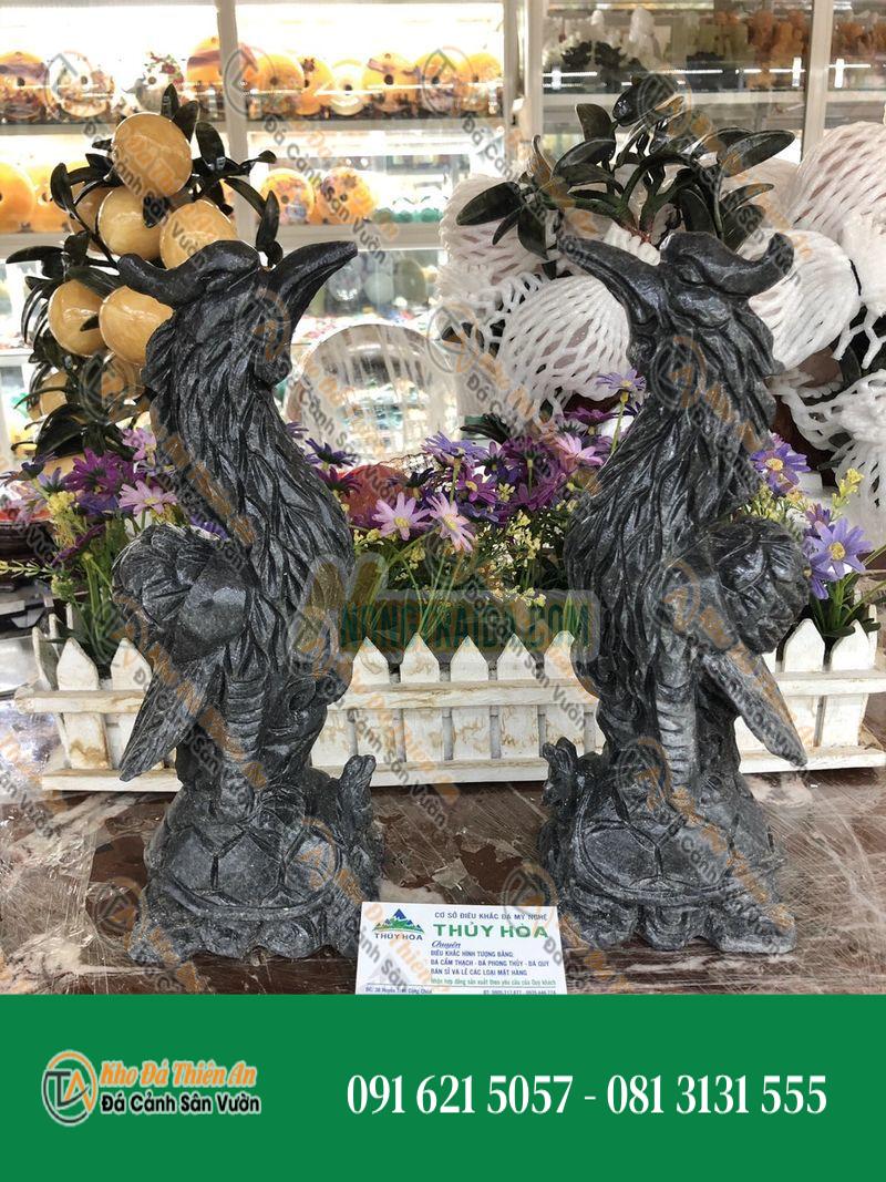 Cặp Hạc đứng rùa thờ cúng đá cẩm thạch vân đen – Cao 30cm