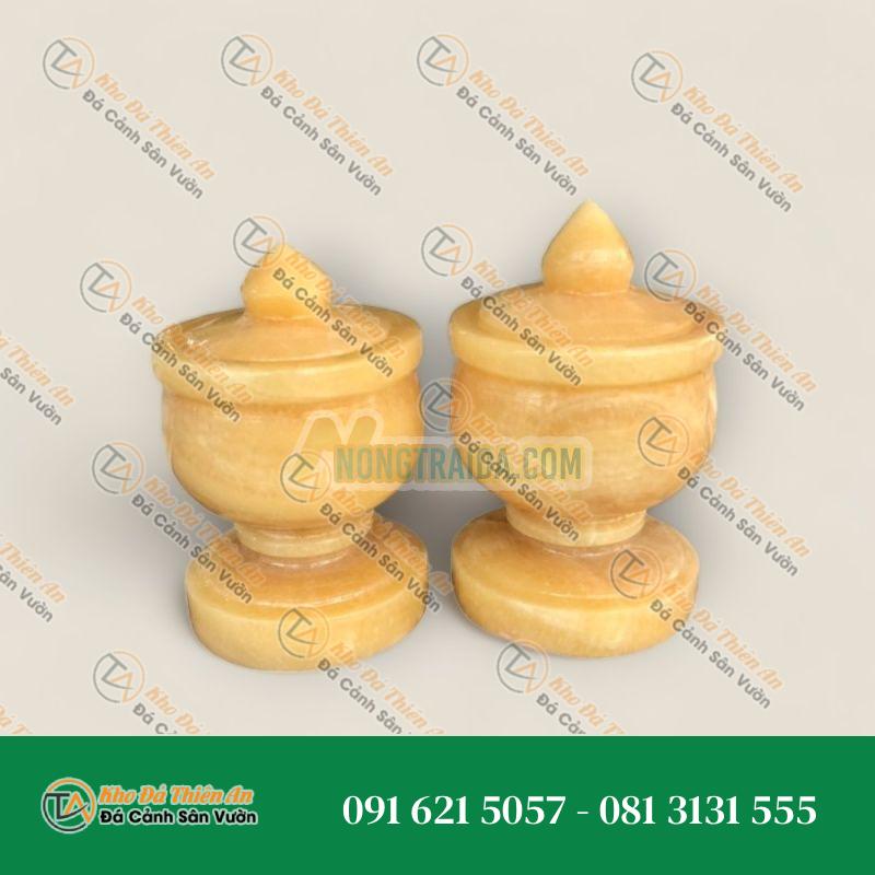 Cặp hũ đựng muối, gạo thờ cúng đặt bàn thờ đá ngọc hoàng long