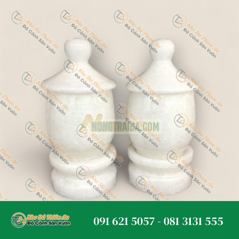 Cặp hũ đựng muối, gạo thờ cúng đặt bàn thờ ông thần tài thổ địa đá cẩm thạch trắng