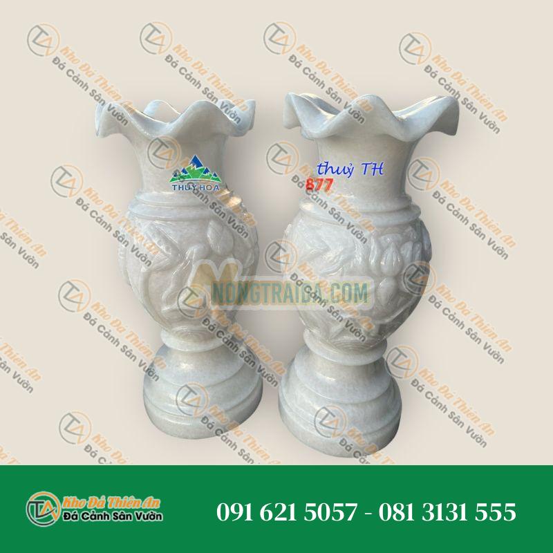 Cặp Lục Bình, Lọ Hoa phong thủy chạm hoa sen đá cẩm thạch trắng đặt bàn thờ – Cao 50cm