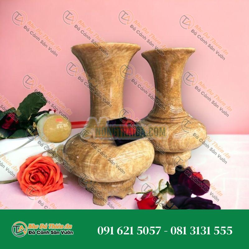 Cặp Lục Bình ( Lọ Hoa ) phong thủy đá cẩm thạch vân gỗ – Cao 31cm