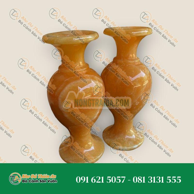 Cặp Lục Bình Lọ Hoa phong thủy đá ngọc hoàng long – Cao 20cm