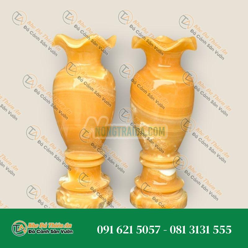 Cặp Lục Bình, Lo Hoa phong thủy đá ngọc hoàng long trang trí phòng khách, bàn thờ – Cao 35cm, và 40cm