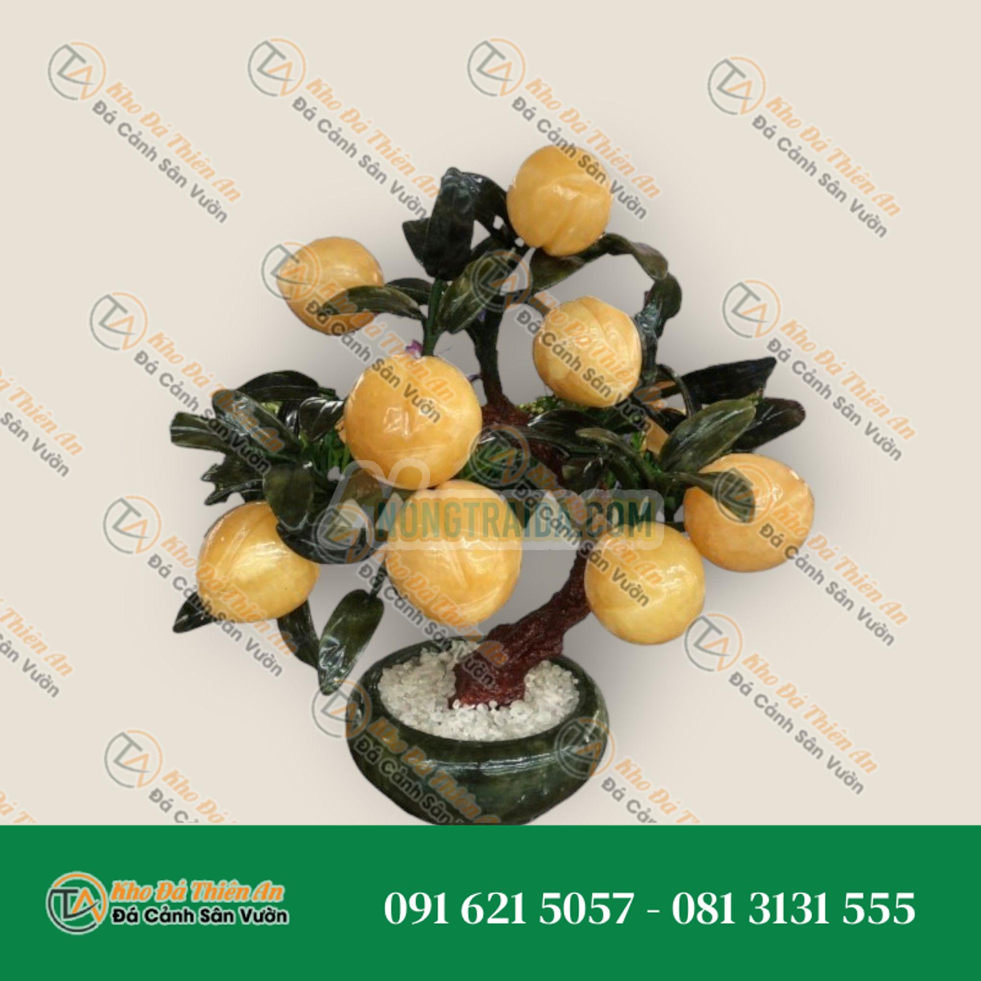 Cây Đào phong thủy đá ngọc hoàng long 12 quả trang trí bàn làm việc, phòng khách – Cao 26cm