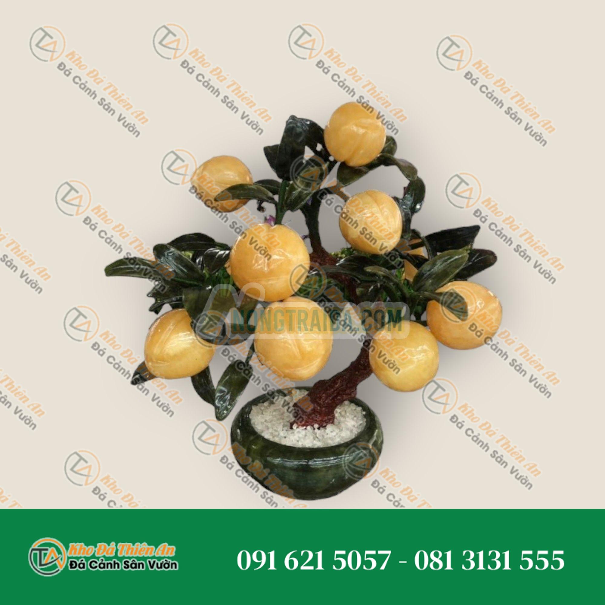 Cây Đào phong thủy đá ngọc hoàng long 9 quả trang trí bàn làm việc, phòng khách – Cao 30cm