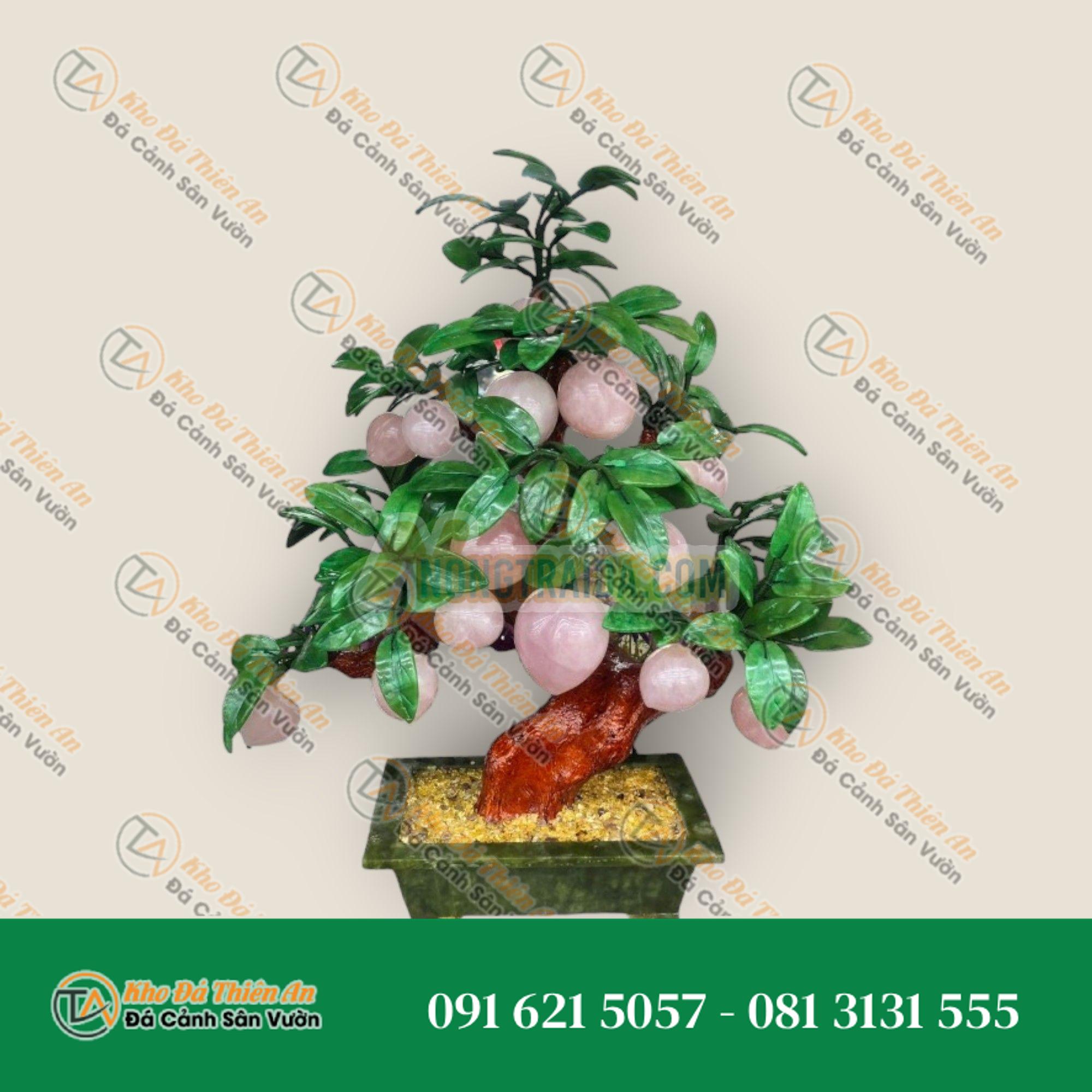 Cây Đào phong thủy đá thạch anh hồng 18 quả – Cao 50cm
