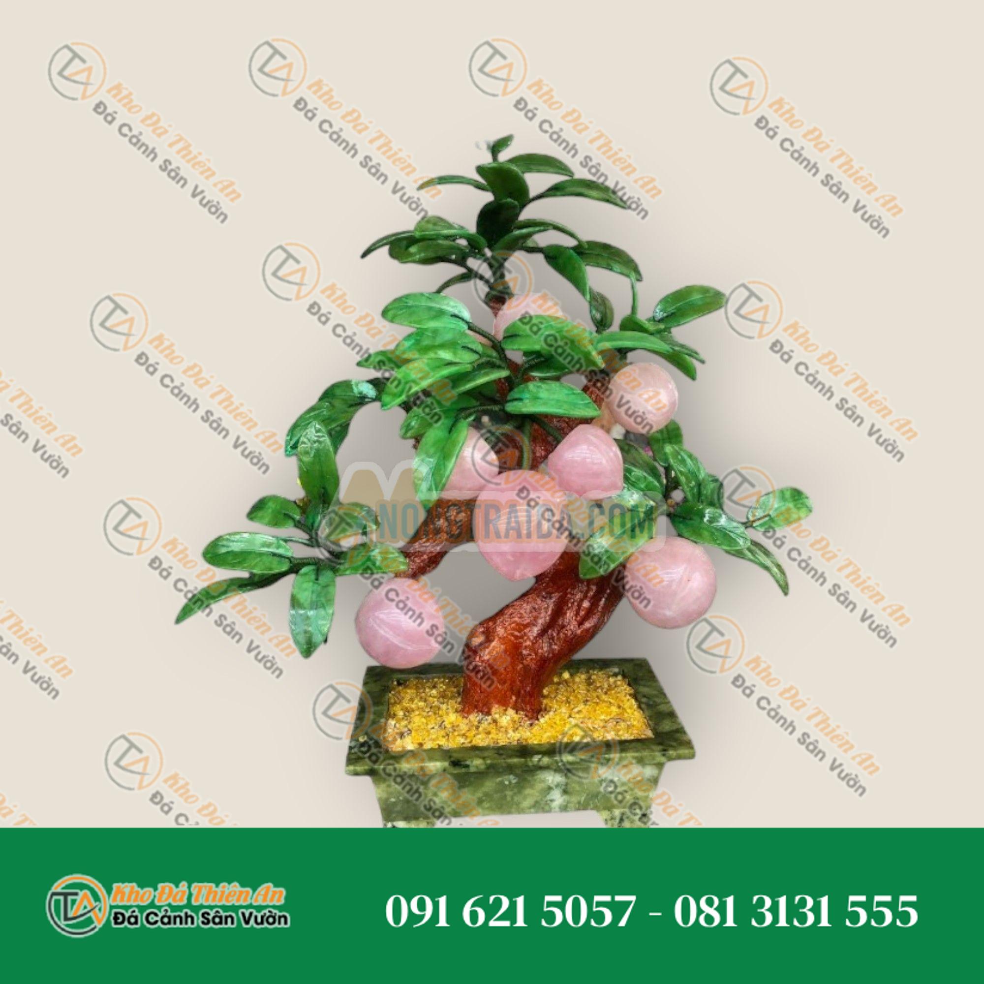 Cây đào phong thủy đá thạch anh hồng 9 quả – Cao 40cm