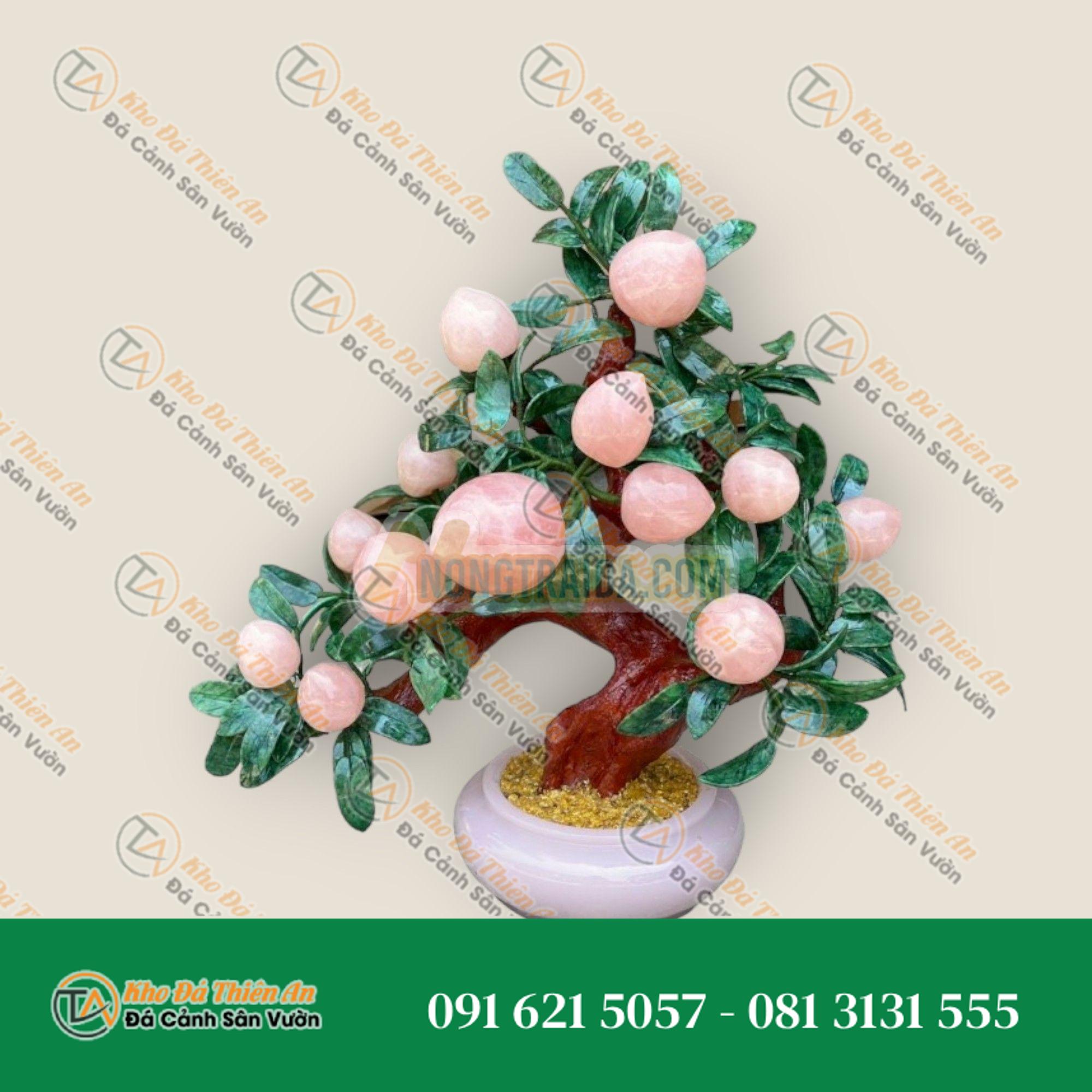 Cây đào phong thủy đá thạch anh hồng gồm 13 quả – Cao 55cm