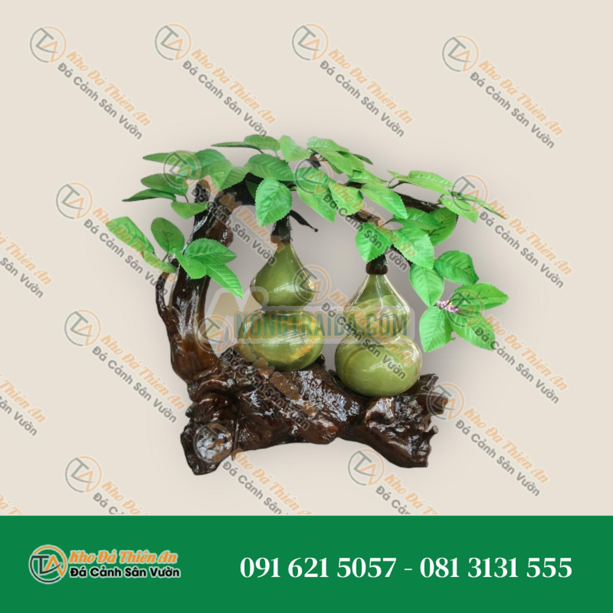 Cây tài lộc bầu Hồ Lô đôi phong thủy đá ngọc Onyx – Cao 34cm