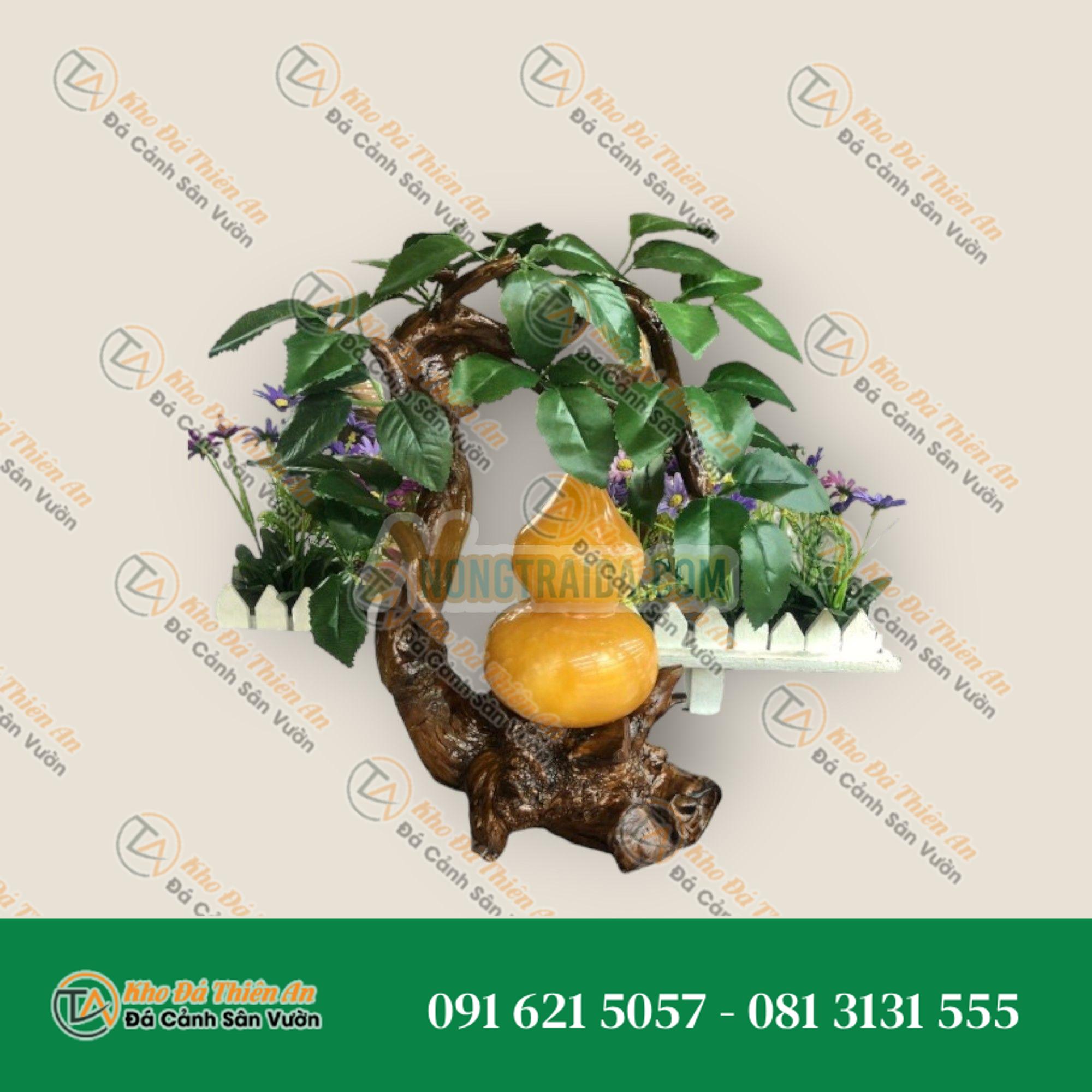 Cây tài lộc bầu Hồ Lô phong thủy đá ngọc hoàng long – Cao 32cm