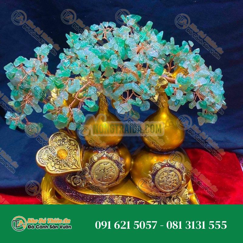Cây tài lộc bầu hồ lô phong thủy đá thạch anh dâu tây xanh trang trí bàn thờ thần tài, bàn làm việc – Cao 34cm
