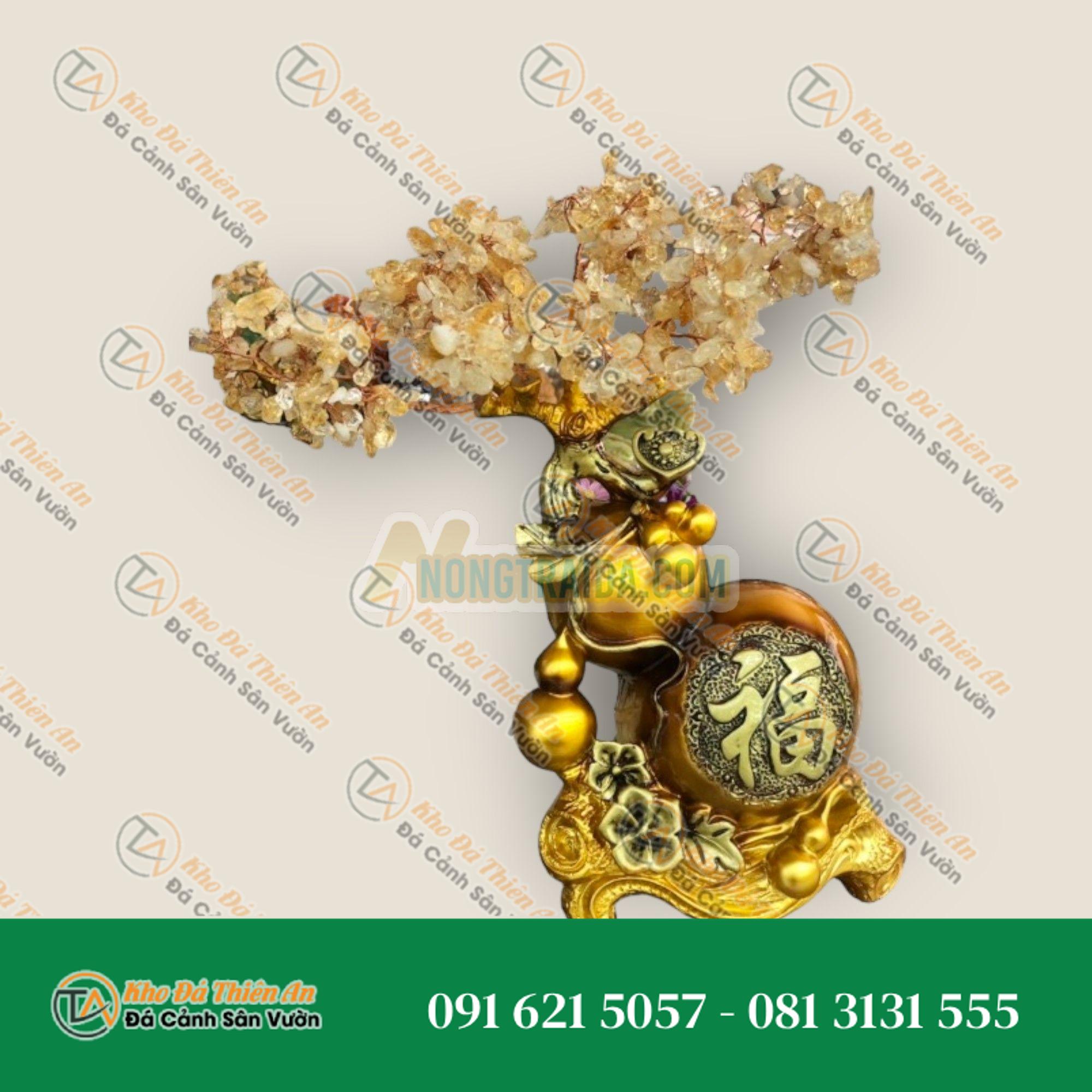 Cây tài lộc bầu hồ lô phong thủy đá thạch anh trang trí bàn thờ thần tài, bàn làm việc – Cao 35cm