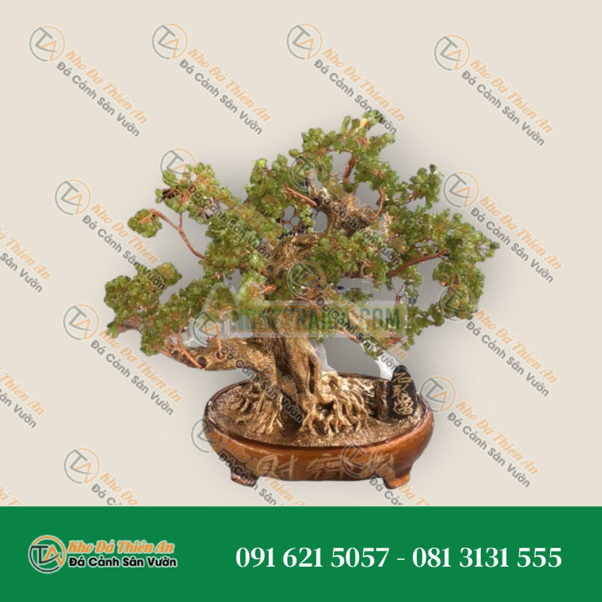 Cây Tài Lộc bonsai phong thủy đá peridot xanh – Cao 40cm