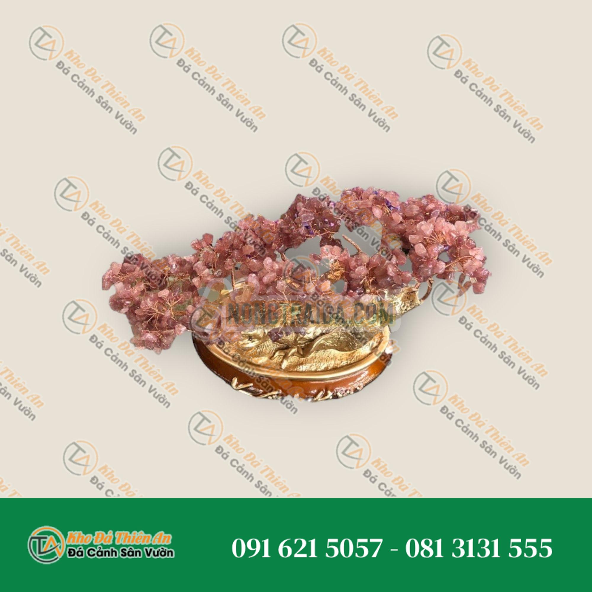 Cây tài lộc bonsai phong thủy đá thạch anh dâu tây đỏ – Cao 30cm