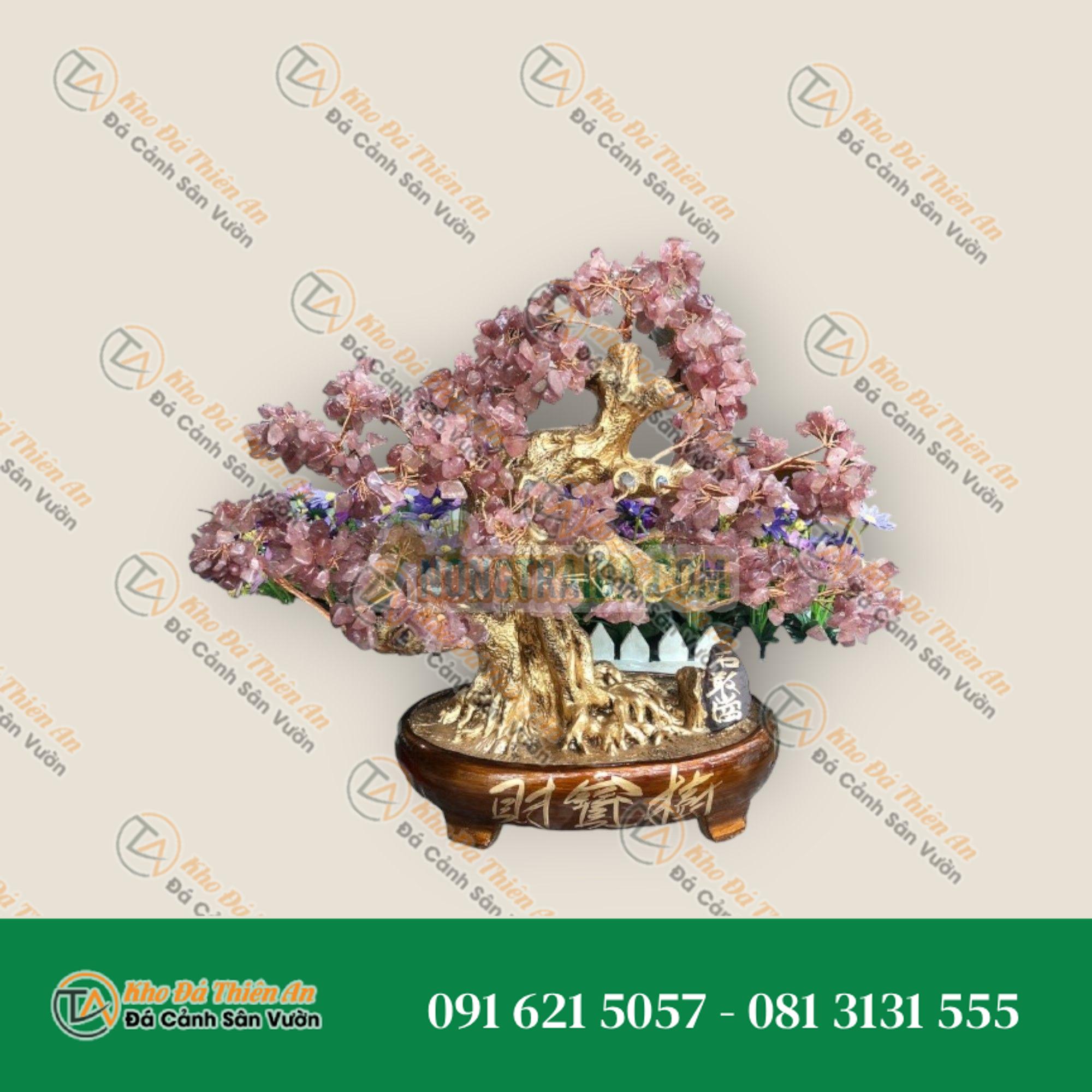 Cây Tài Lộc bonsai phong thủy đá thạch anh dâu tây đỏ – Cao 40cm