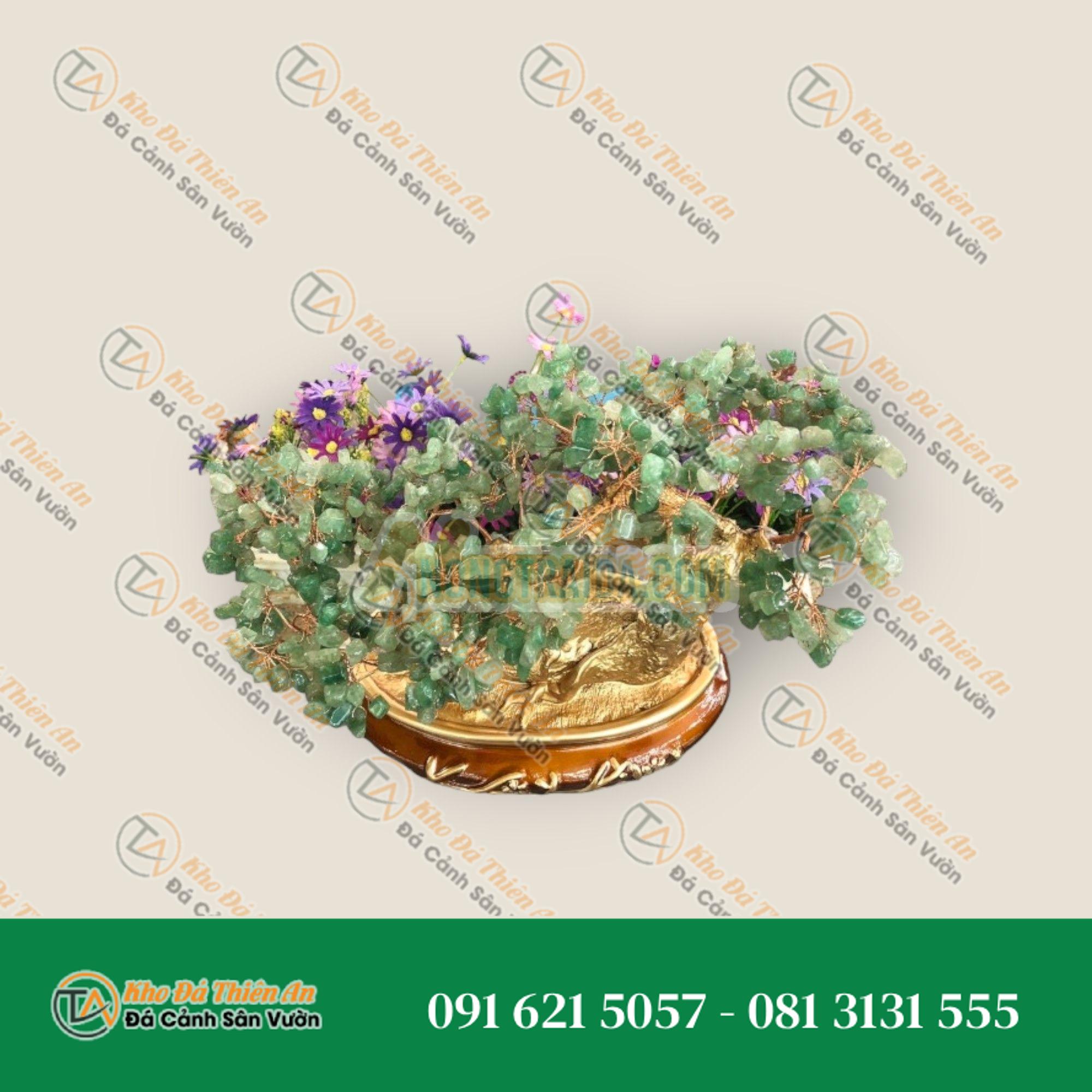 Cây tài lộc bonsai phong thủy đá thạch anh dâu tây xanh – Cao 30cm