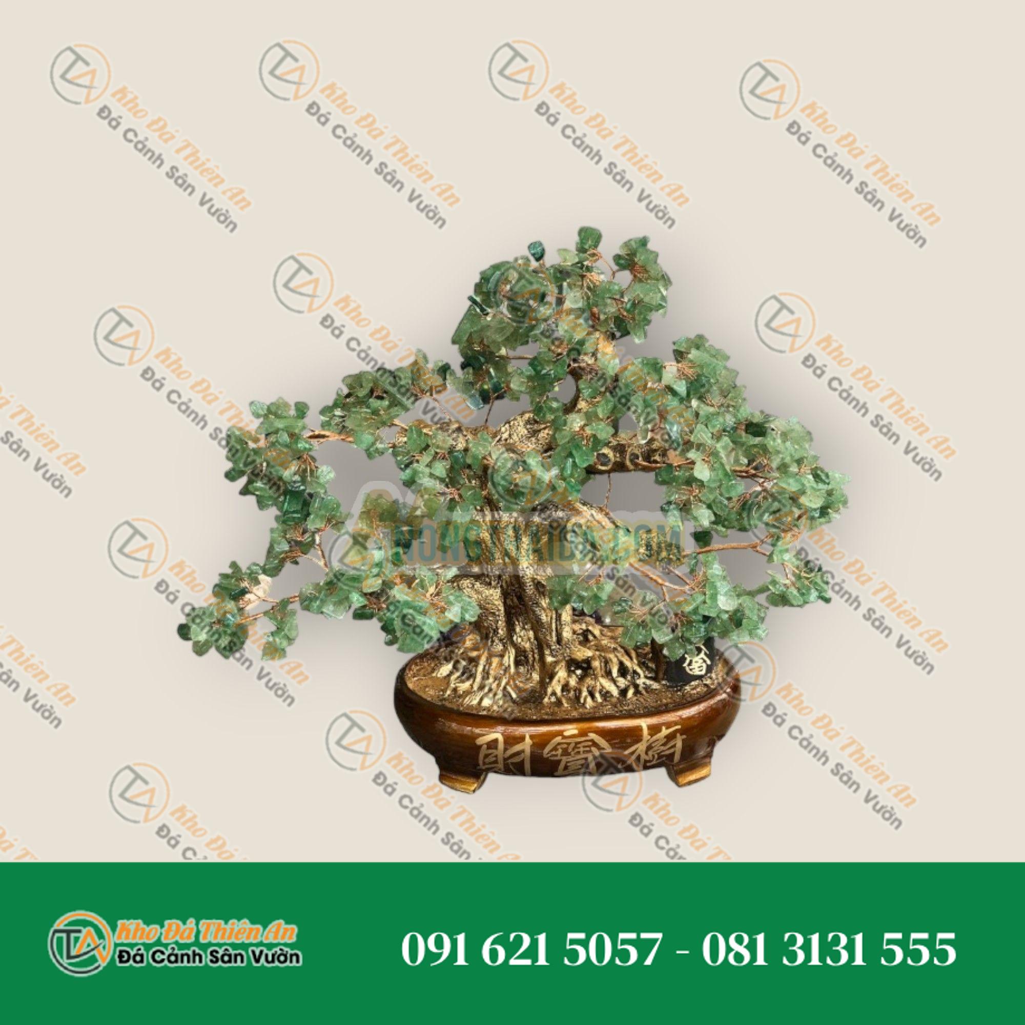 Cây Tài Lộc bonsai phong thủy đá thạch anh dâu tây xanh – Cao 40cm