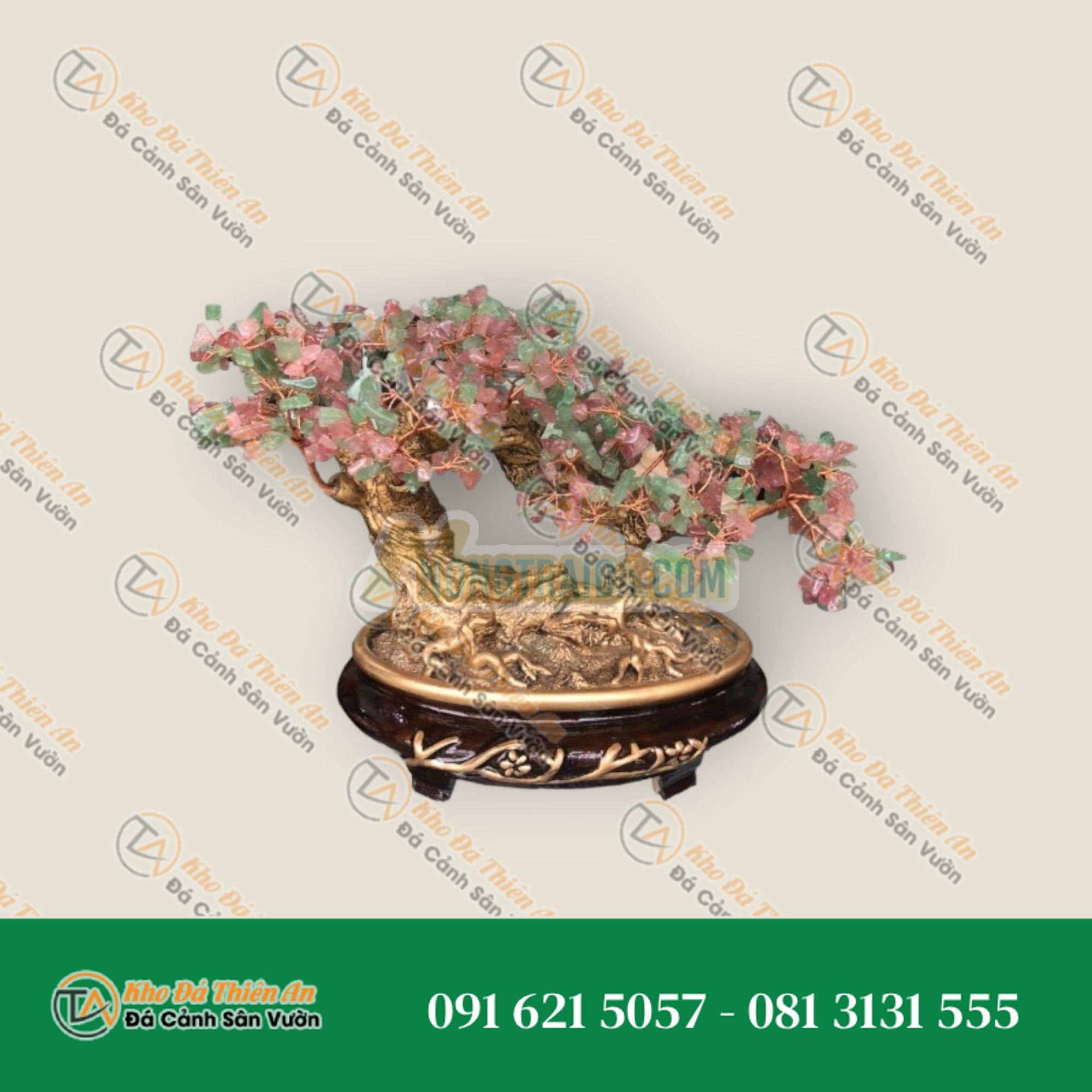 Cây tài lộc bonsai phong thủy đá thạch anh dâu tây xanh và đỏ – Cao 30cm