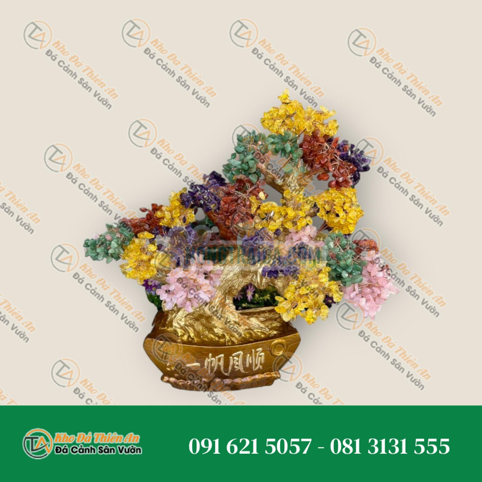 Cây tài lộc bonsai phong thủy đá thạch anh ngũ sắc – Cao 50cm