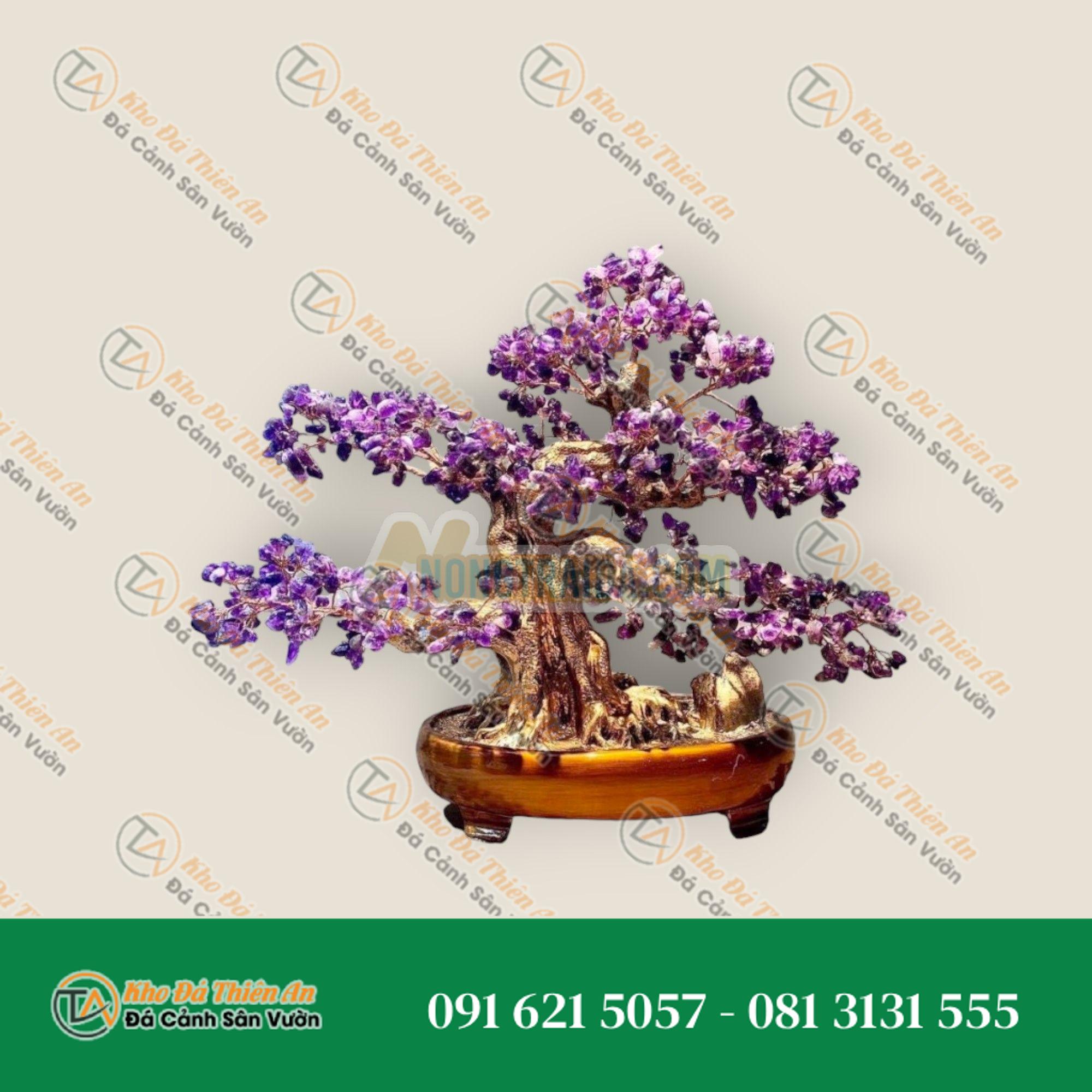 Cây Tài Lộc bonsai phong thủy đá thạch anh tím – Cao 40cm