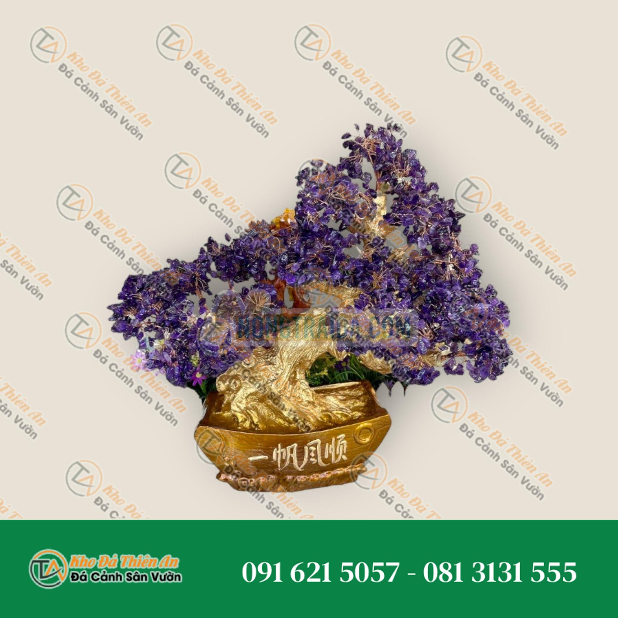 Cây tài lộc bonsai phong thủy đá thạch anh tím – Cao 50cm