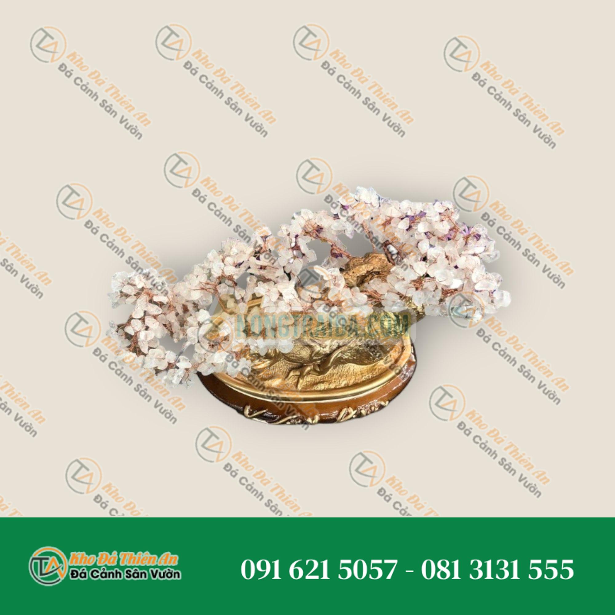 Cây tài lộc bonsai phong thủy đá thạch anh trắng – Cao 30cm