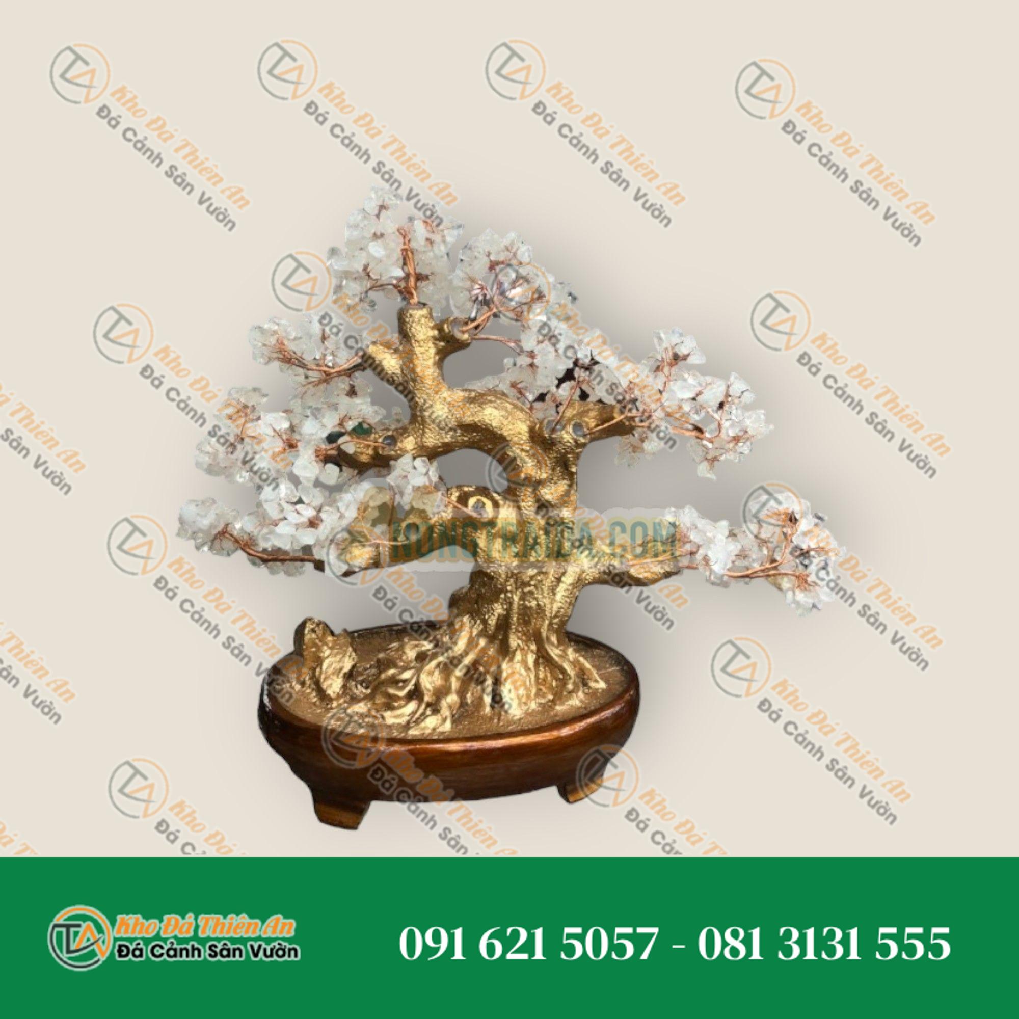 Cây Tài Lộc bonsai phong thủy đá thạch anh trắng – Cao 40cm