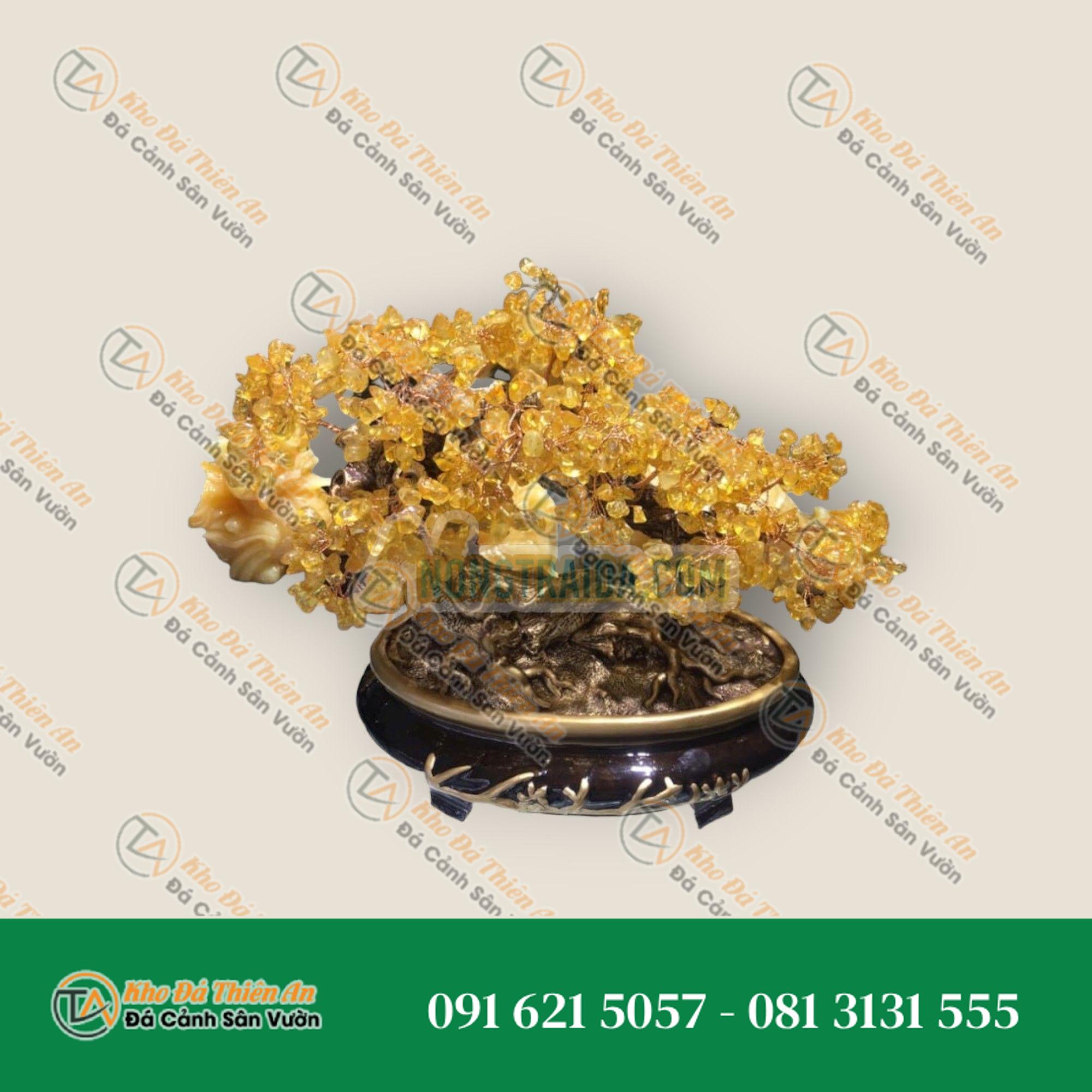 Cây tài lộc bonsai phong thủy đá thạch anh vàng – Cao 30cm