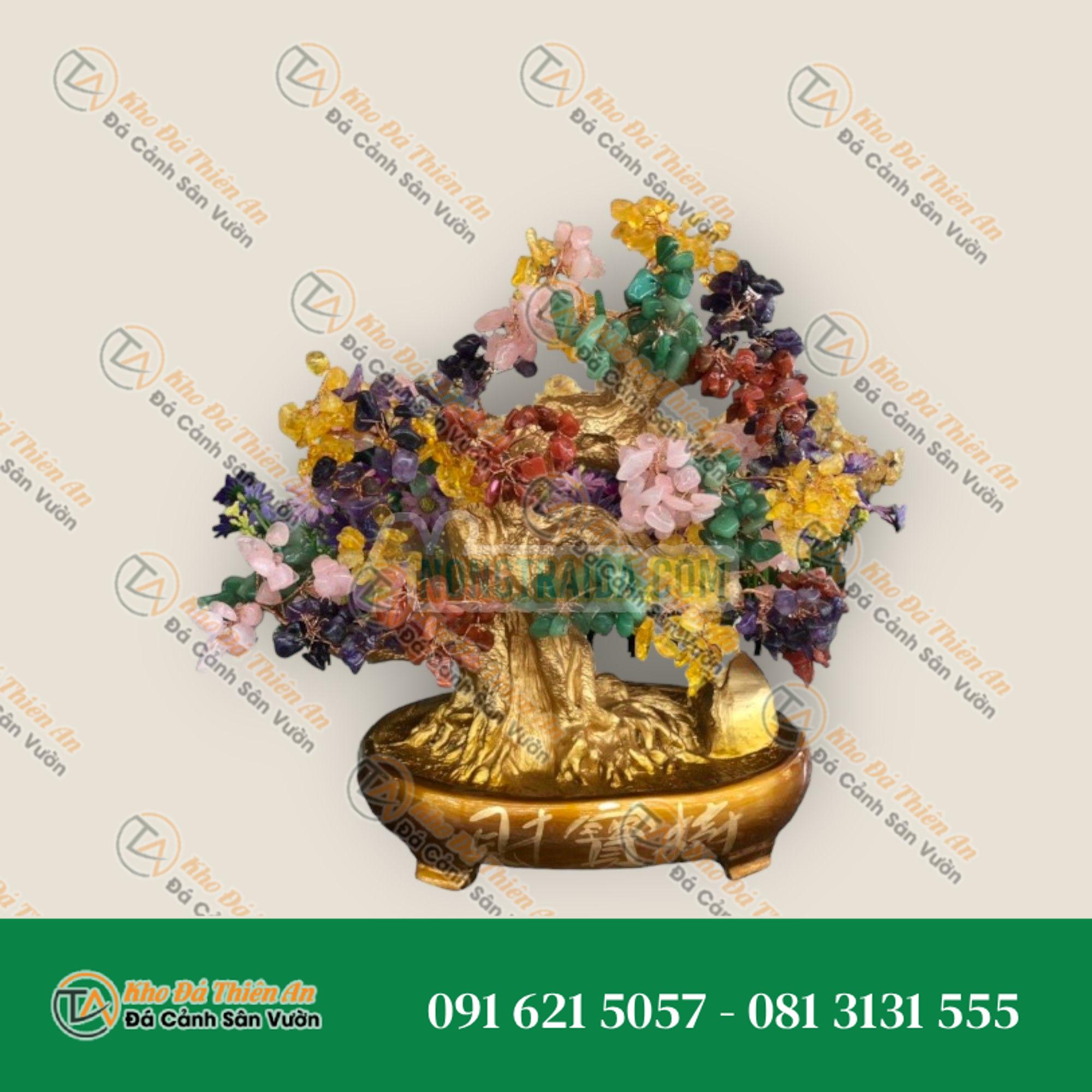 Cây Tài Lộc bonsai phong thủy may mắn tài lộc đá thạch anh ngũ sắc – Cao 40cm