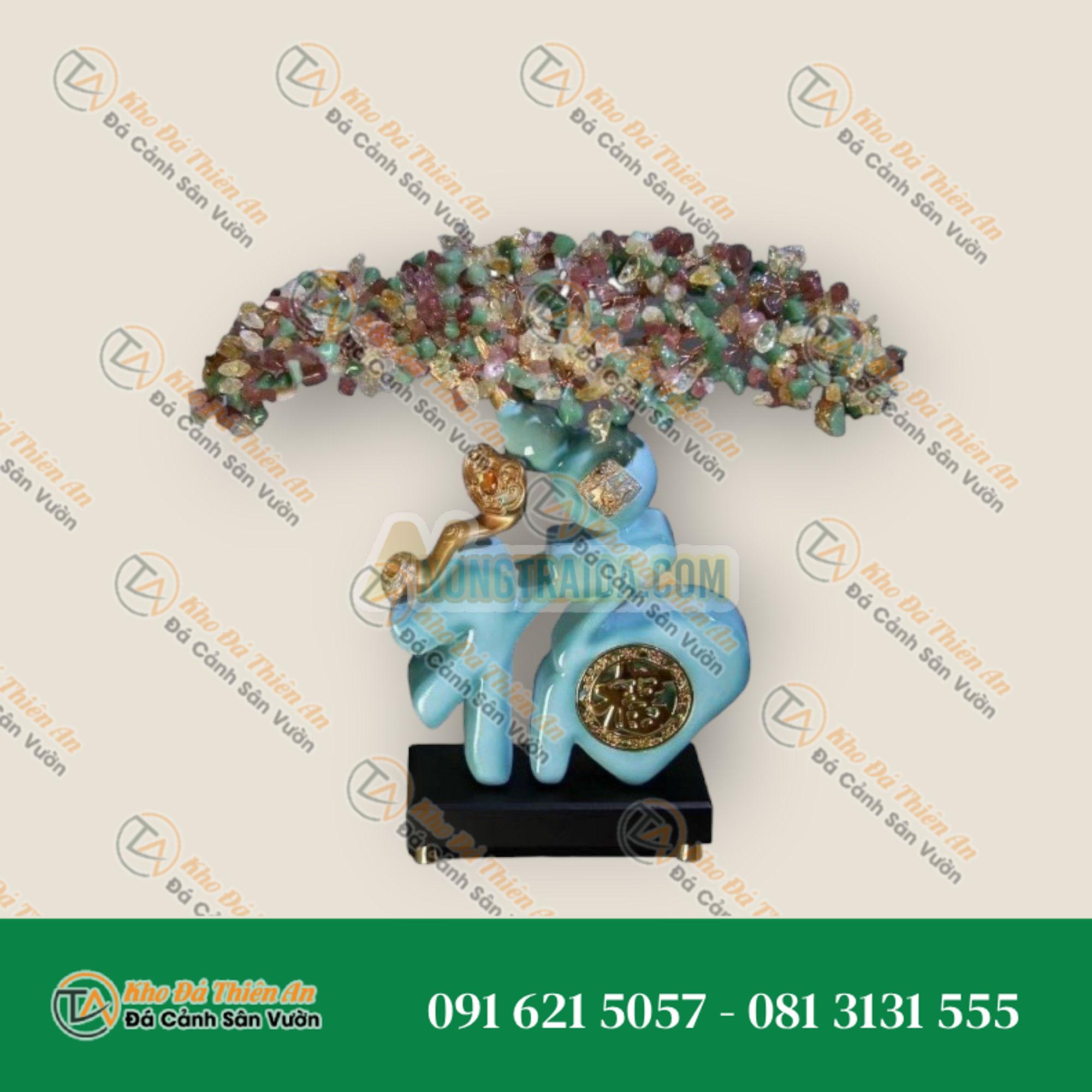Cây tài lộc chữ phúc phong thủy đá thạch anh để bàn làm việc