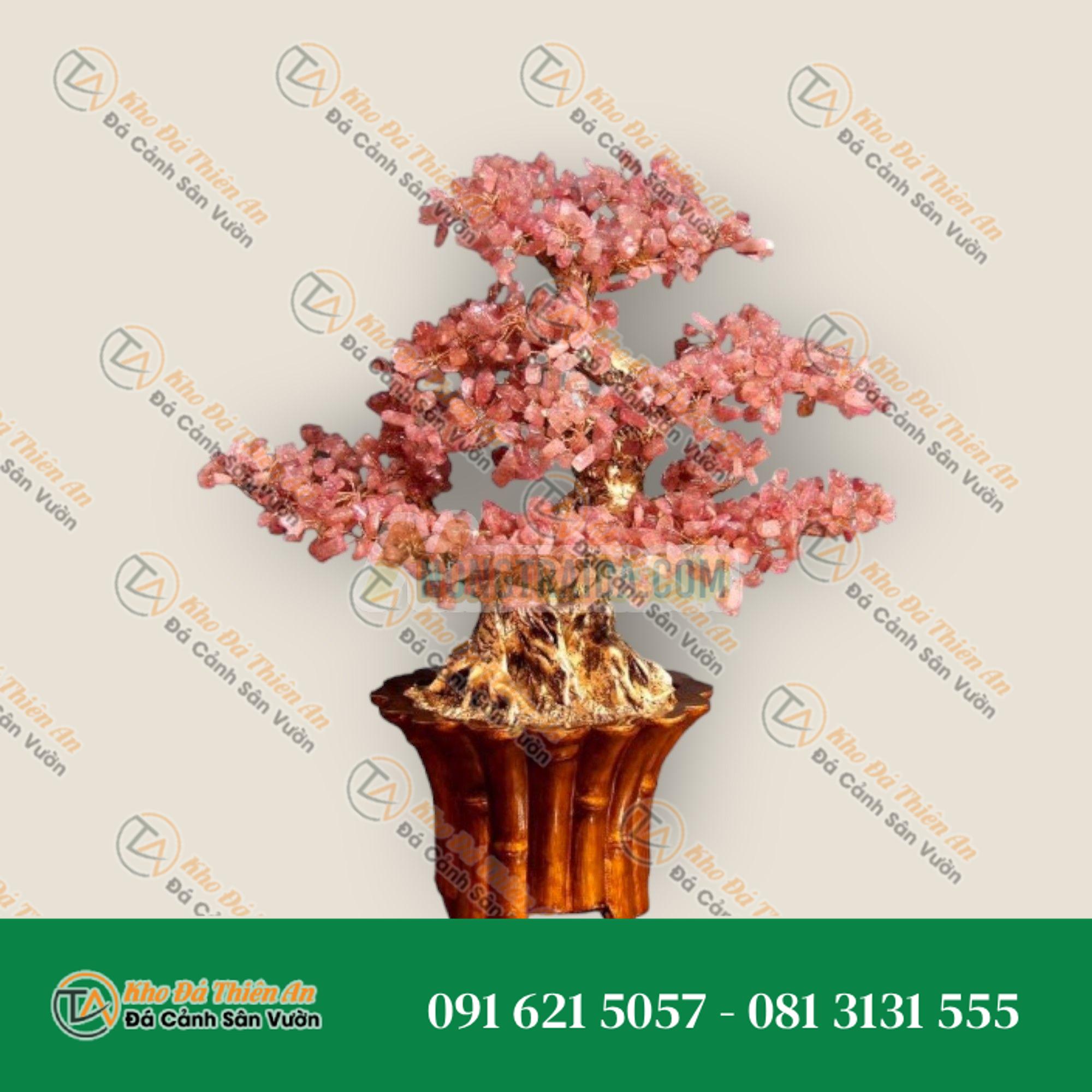 Cây Tài Lộc phong thủy đá thạch anh dâu tây đỏ – Cao 45cm