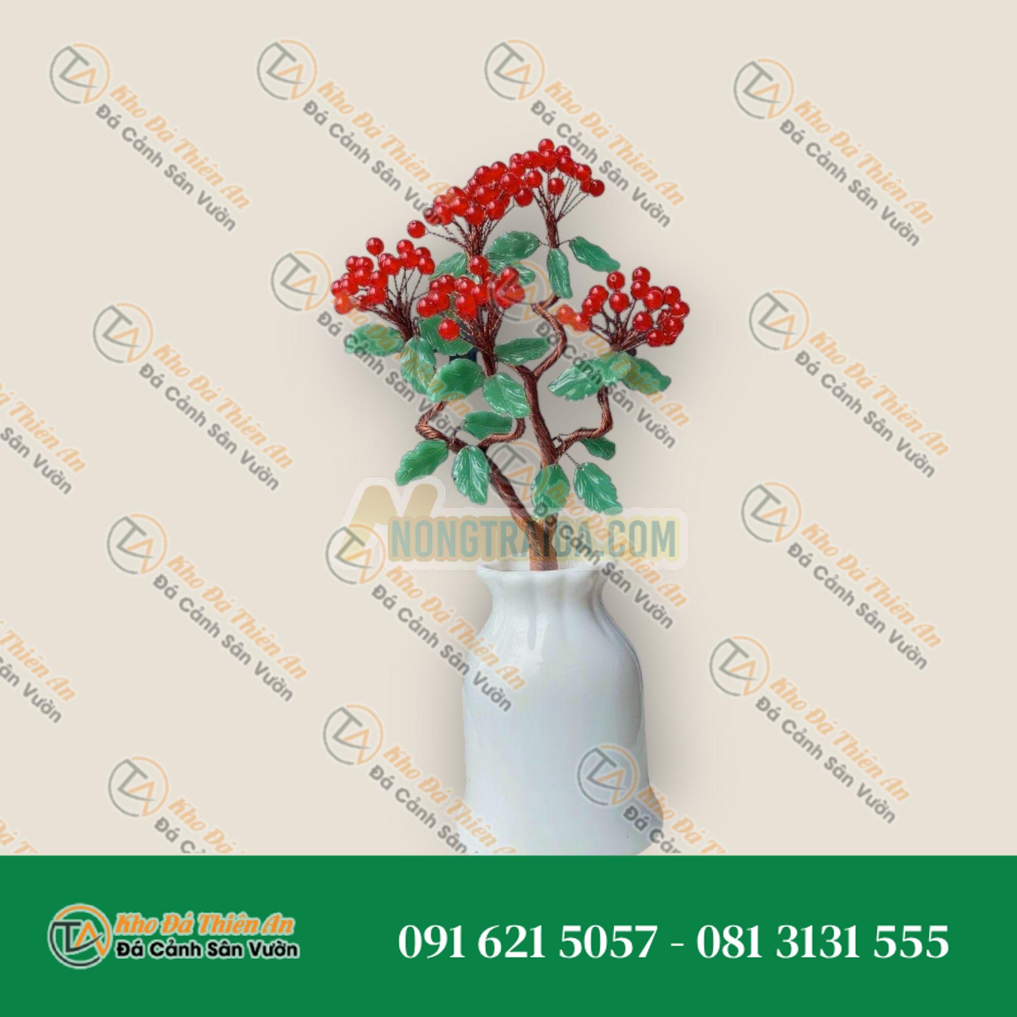 Cây tài lộc phong thủy đá thạch anh đỏ để bàn làm việc – Cao 30cm