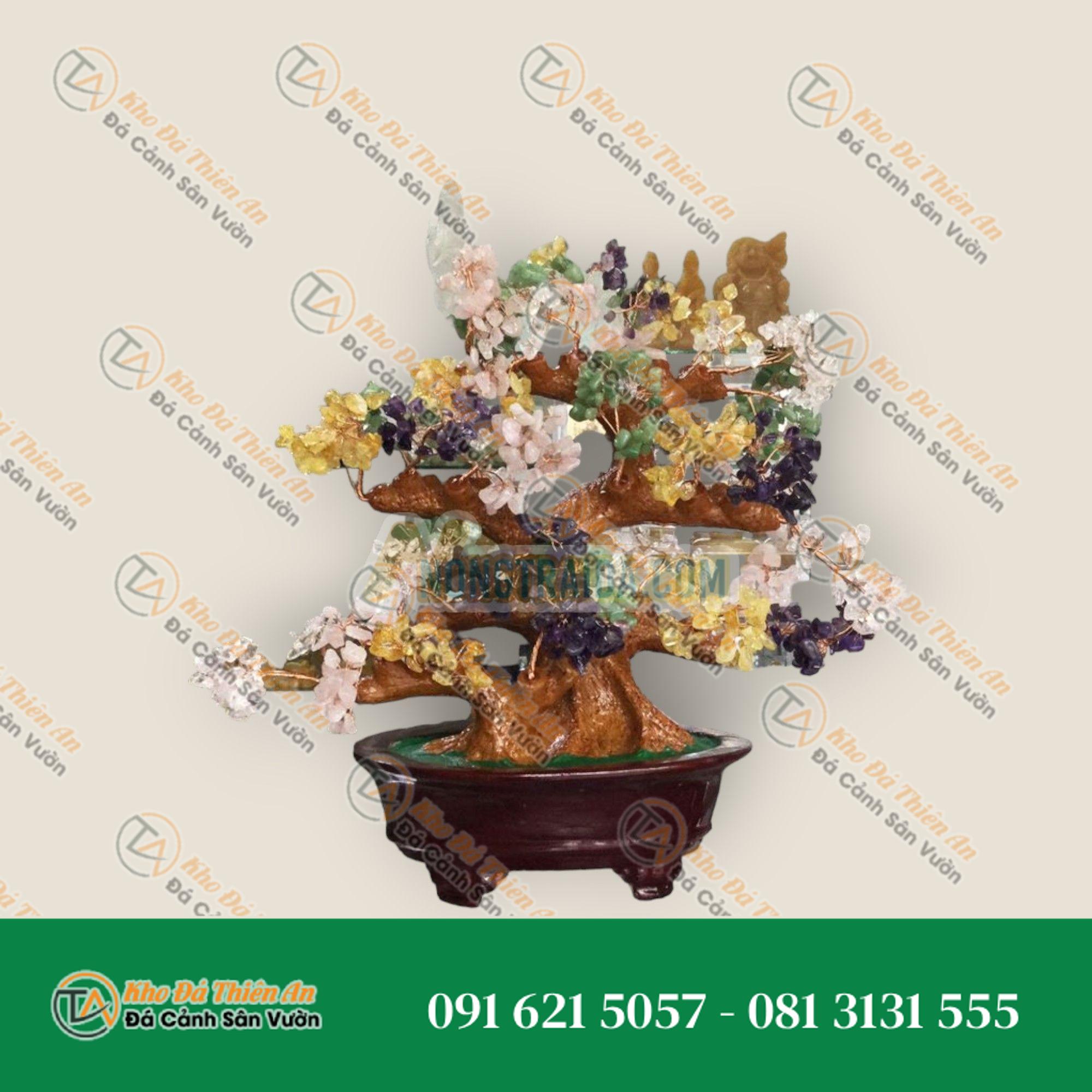 Cây Tài Lộc phong thủy đá thạch anh ngũ sắc – Cao 35cm