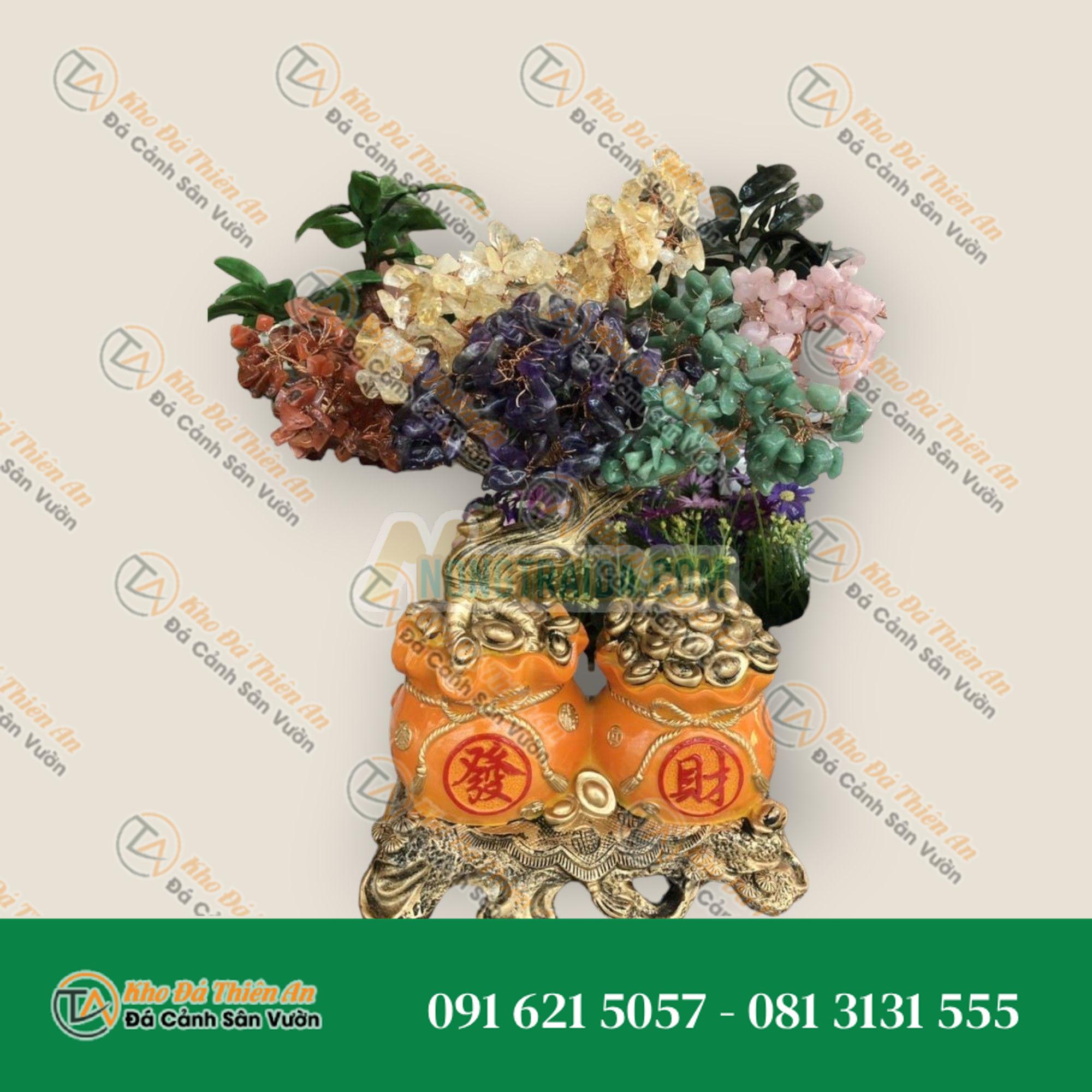 Cây Tài Lộc phong thủy đá thạch anh ngũ sắc – Cao 35cm