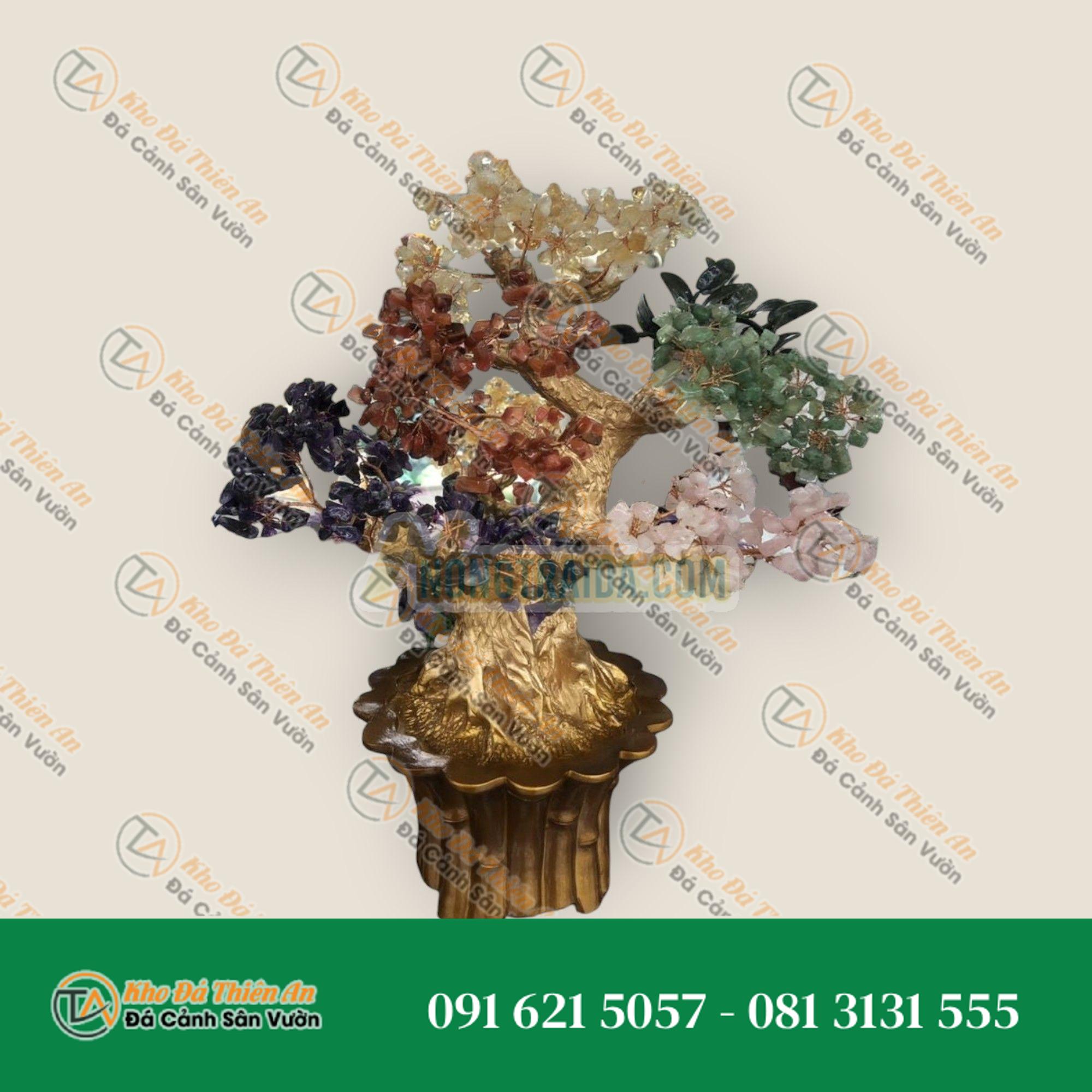 Cây Tài Lộc phong thủy đá thạch anh ngũ sắc – Cao 45cm
