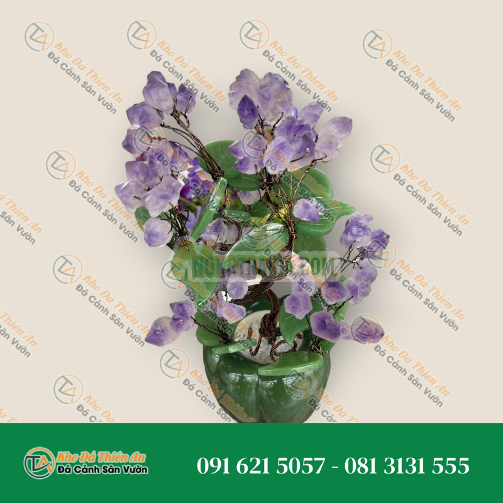 Cây tài lộc phong thủy đá thạch anh tím đặt bàn làm việc – Cao 25cm