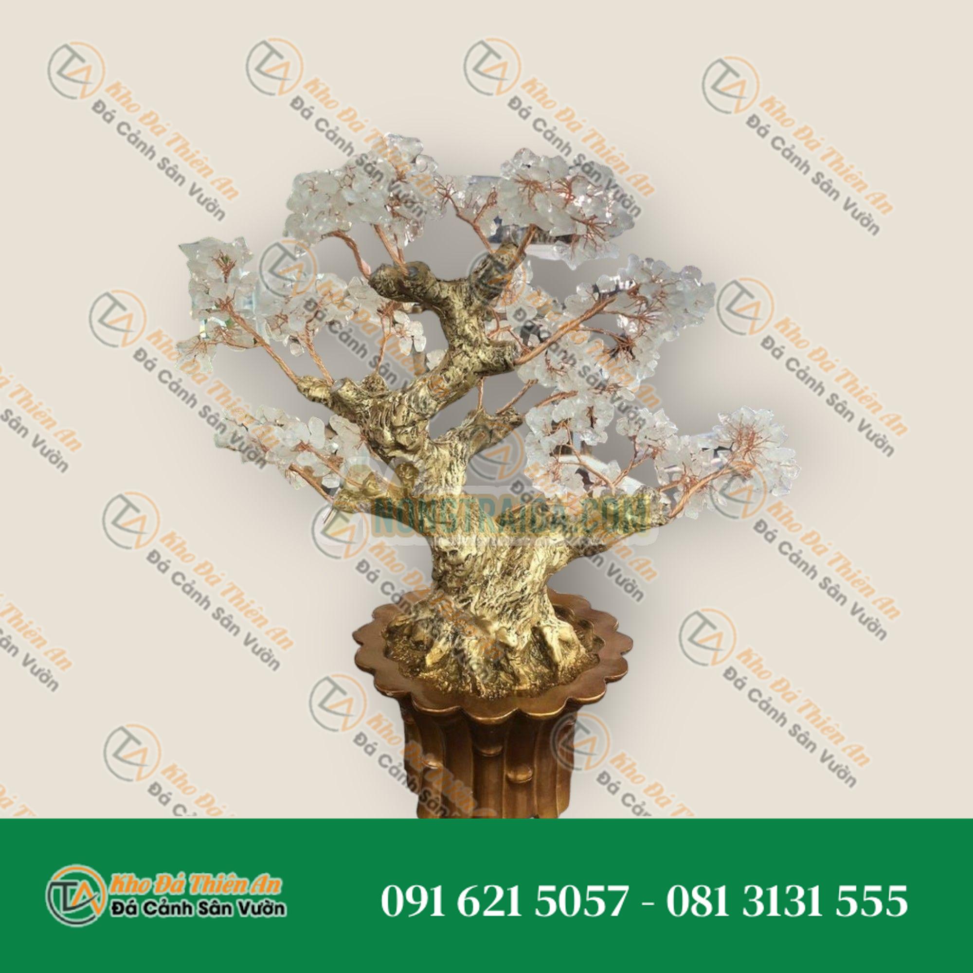 Cây Tài Lộc phong thủy đá thạch anh trắng – Cao 45cm