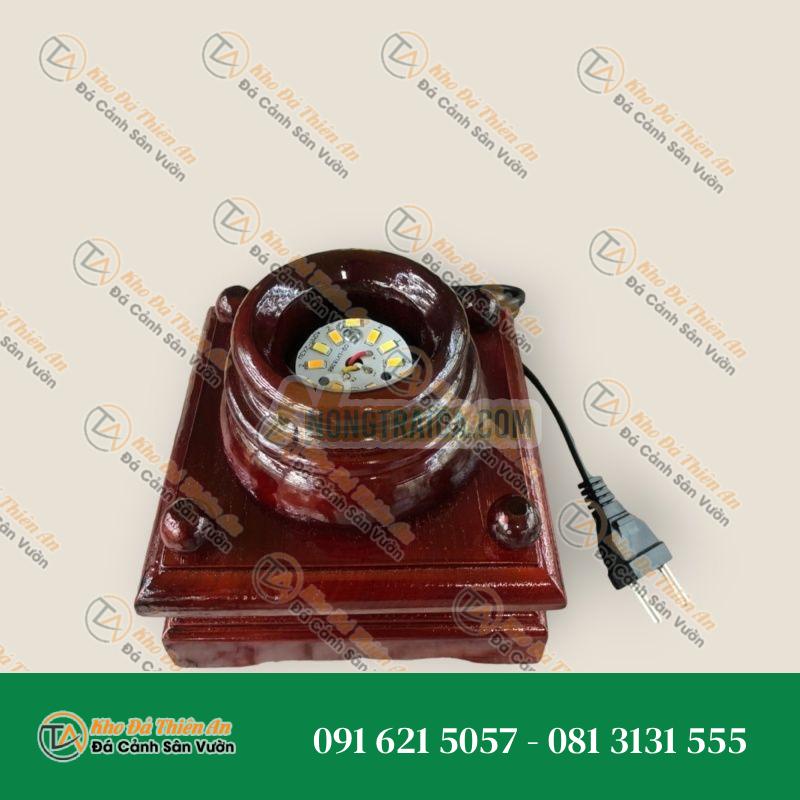 Chân đế đèn gỗ hình vuông xoay cho quả cầu đá phong thủy đường kính lớn – Cao 12cm