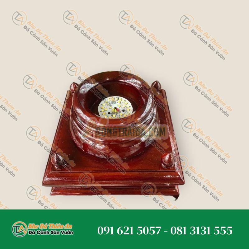 Chân đế đèn gỗ hình vuông xoay cho quả cầu đá phong thủy đường kính lớn – Cao 14cm