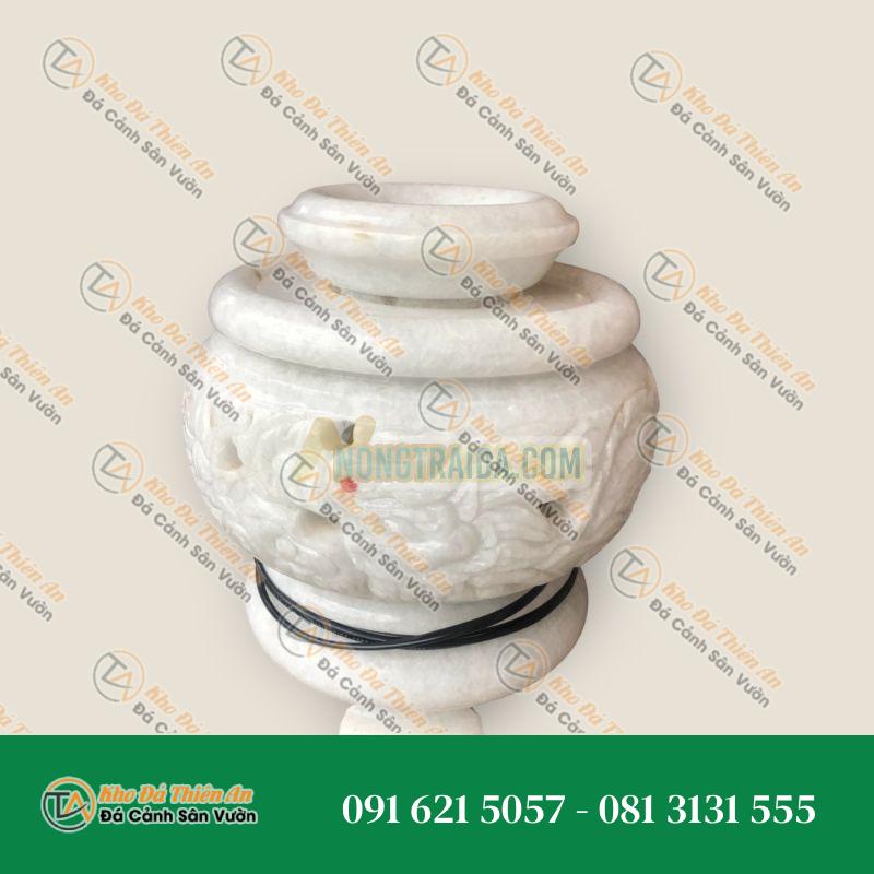 Chân đế đèn quay đá cẩm thạch trắng chạm rồng phượng cho cầu đá phong thủy đường kính lớn ( 1 cái đế ) – Cao 32cm