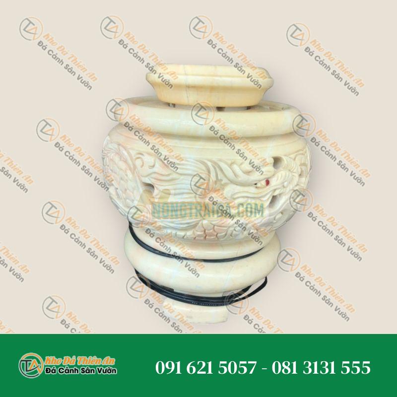 Chân đế đèn quay đá cẩm thạch vàng cà rốt chạm rồng phượng cho cầu đá phong thủy đường kính lớn ( 1 cái đế ) – Cao 32cm
