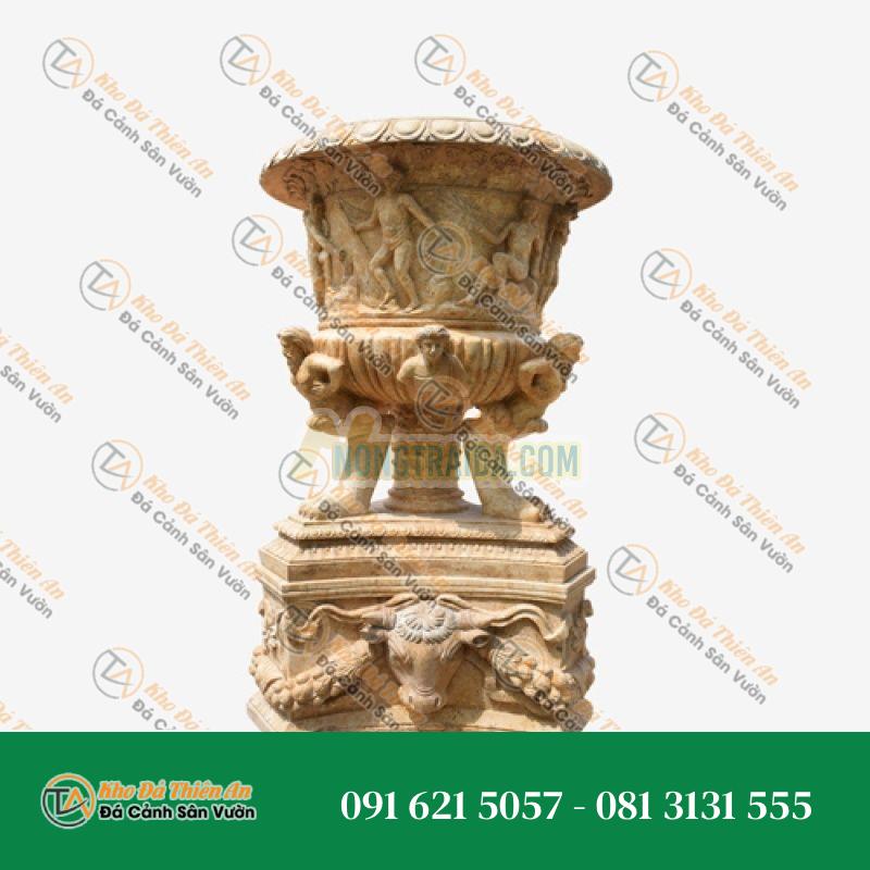 Chậu cây bằng đá cẩm thạch cho vườn với tượng Nhân sư