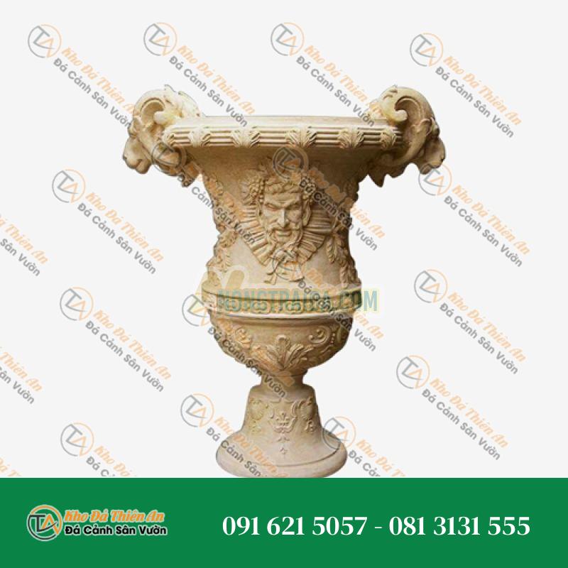Chậu cây bằng đá tự nhiên cho vườn với đầu dê Ram