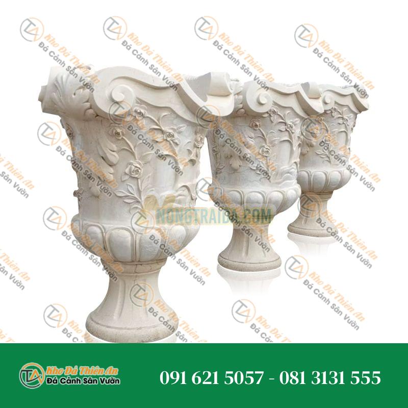 Chậu cây đá tự nhiên màu trắng
